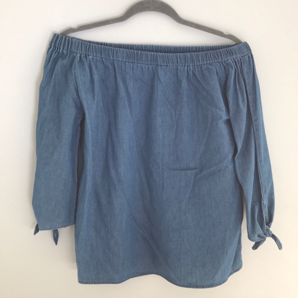 Off the shoulder denim shirt